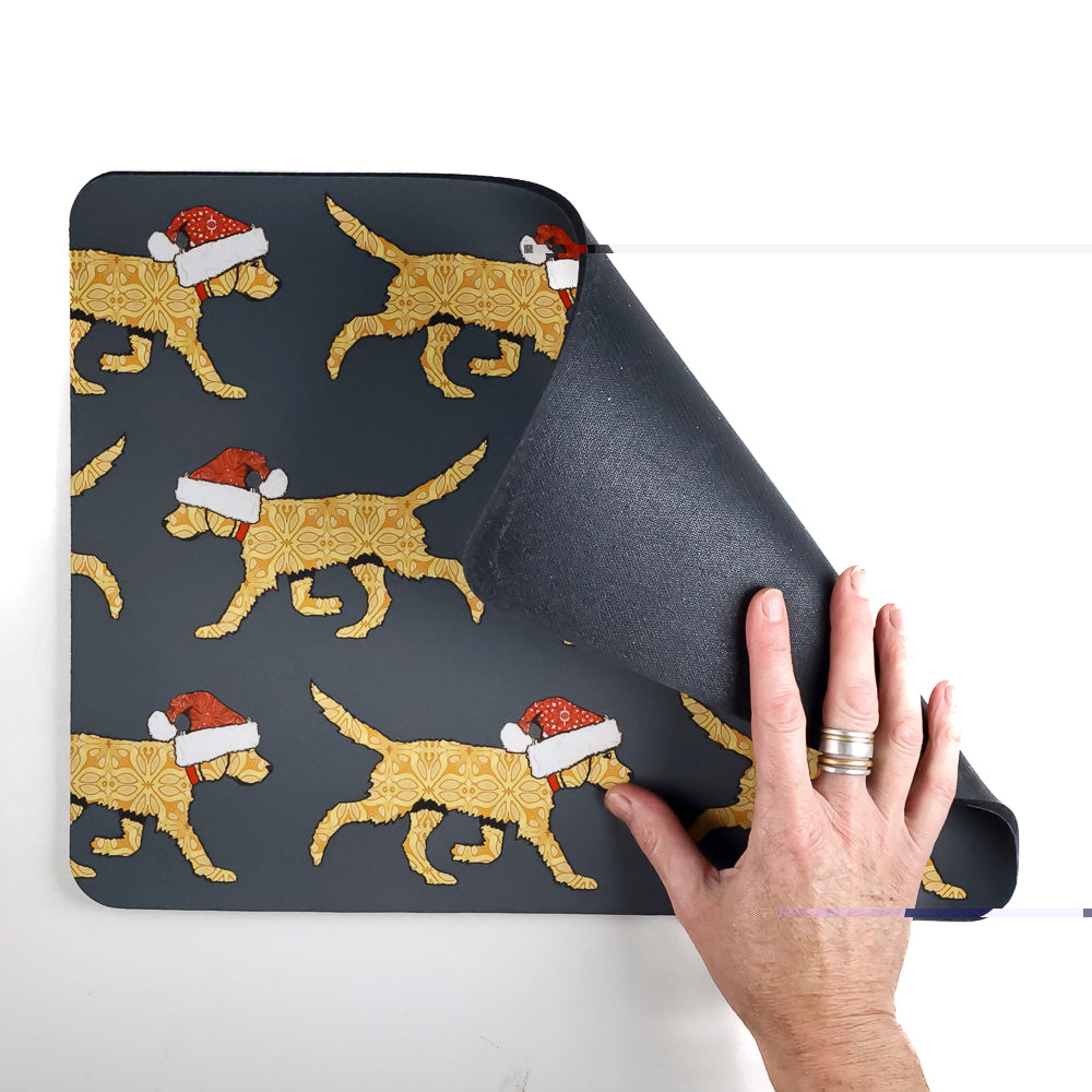 Christmas Labradoodle / Labrador Large Pet Food Mat - Yellow Labs