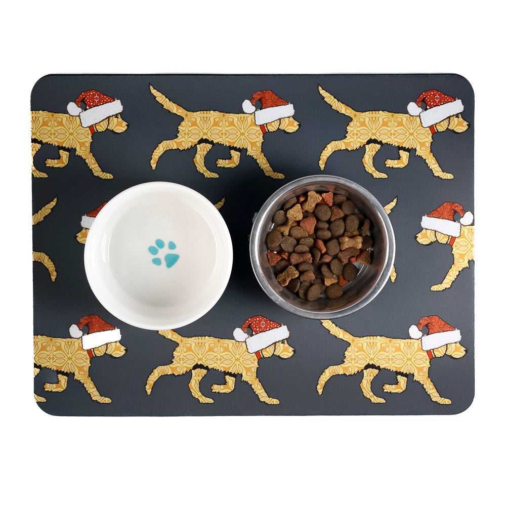 Christmas Labradoodle / Labrador Large Pet Food Mat - Yellow Labs