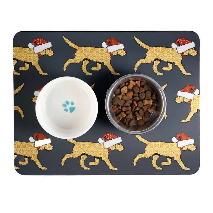 Christmas Labradoodle / Labrador Large Pet Food Mat - Yellow Labs
