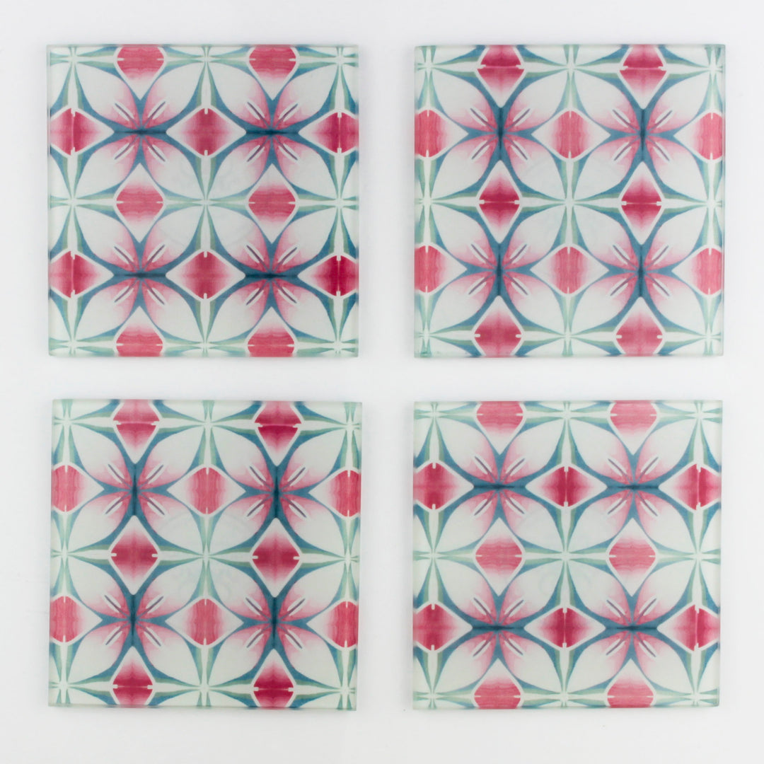 Pink and Teal Flower coasters