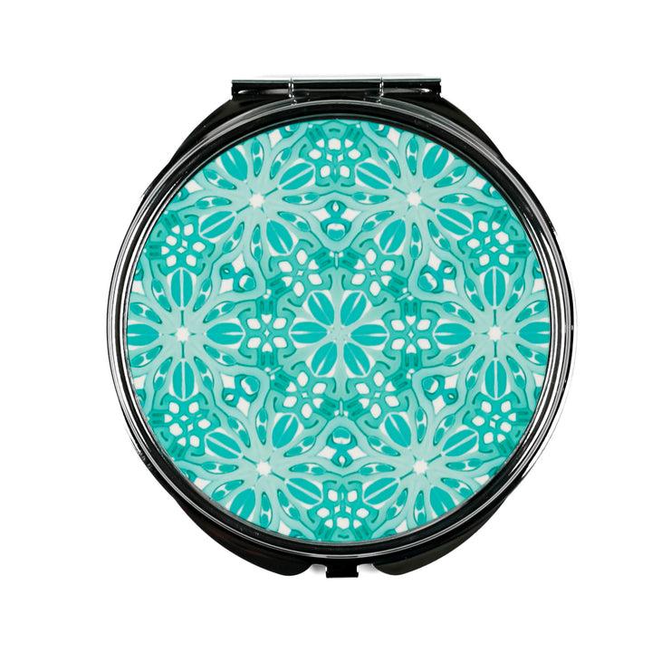 Turquoise Blue Turkish Flower Compact Folding Mirror