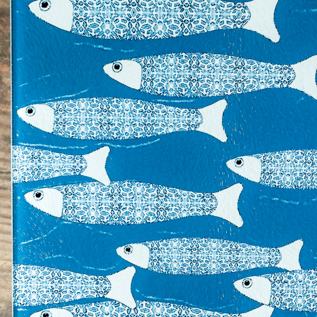 SALE SECOND - Large Teal/Blue Ocean Shoal Worktop Saver/Chopping Board