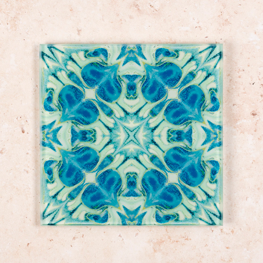 Türkises Art Deco Glas-Untersetzer-Set