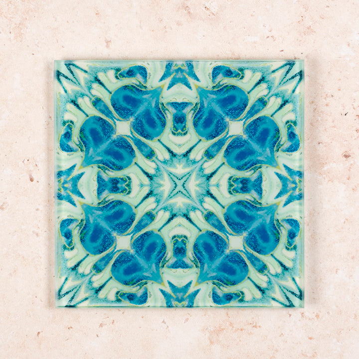 Türkises Art Deco Glas-Untersetzer-Set