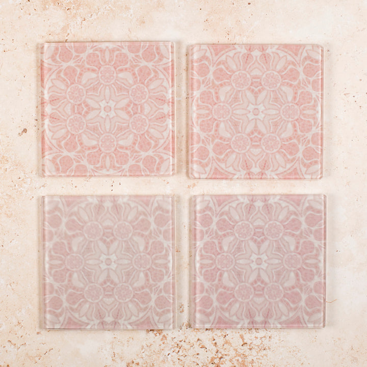SALE SECONDS - Set of 5x Hazy Pink Pomegranate Square Coasters