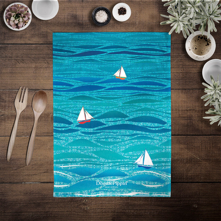 Ocean Shoal tea towel - Grey Blue