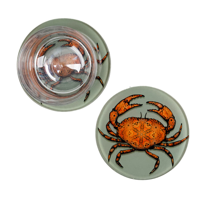 SALE - Set of 2x Crab on Dark Grey - Circular glass coasters