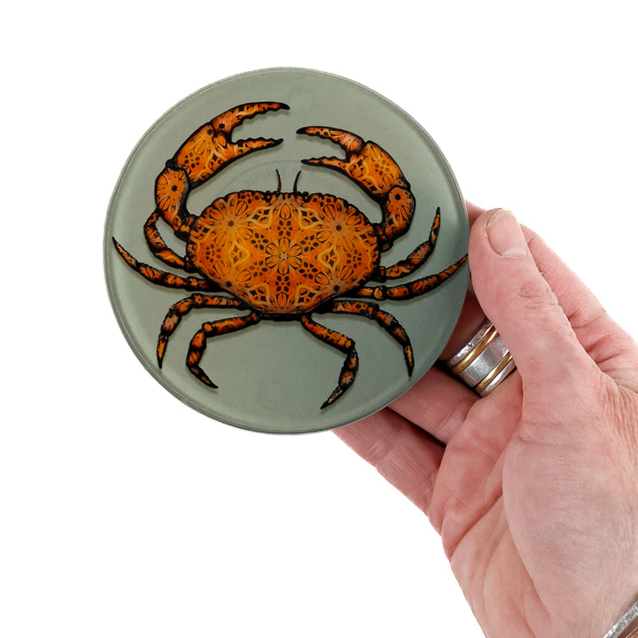 SALE - Set of 2x Crab on Dark Grey - Circular glass coasters