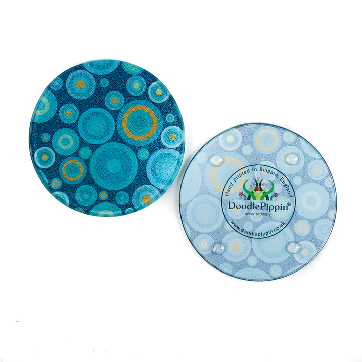 Starry Night Turquoise/Orange Chopping Board (circular)