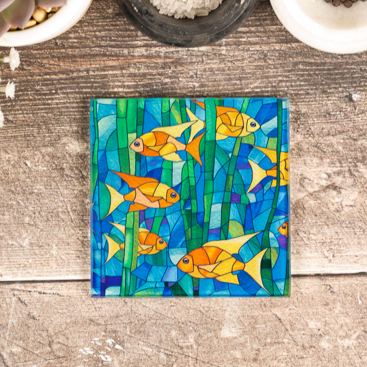 SALE - Single Goldfish Stained Glass Window Design Coaster