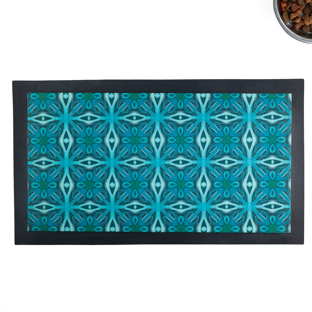 Set de table pour animaux de compagnie « Arbres entrelacés » - Bleus et turquoises