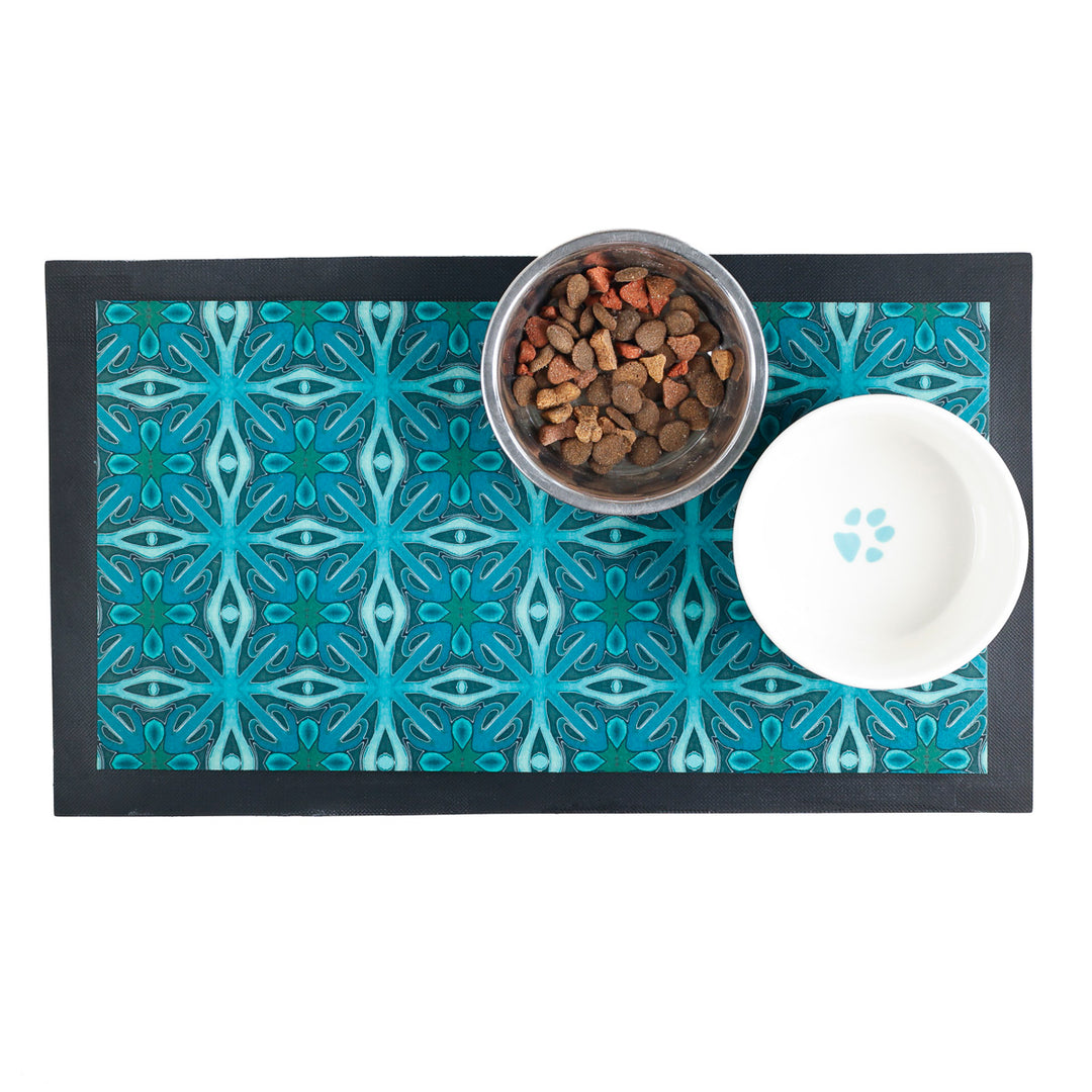 Set de table pour animaux de compagnie « Arbres entrelacés » - Bleus et turquoises