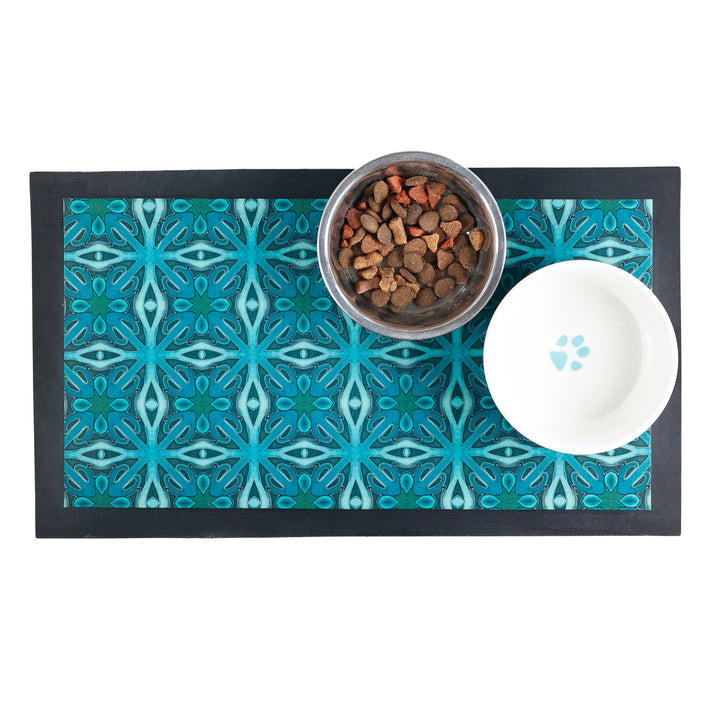 Set de table pour animaux de compagnie « Arbres entrelacés » - Bleus et turquoises