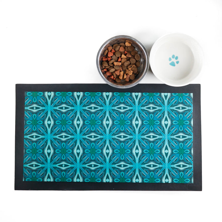 Set de table pour animaux de compagnie « Arbres entrelacés » - Bleus et turquoises