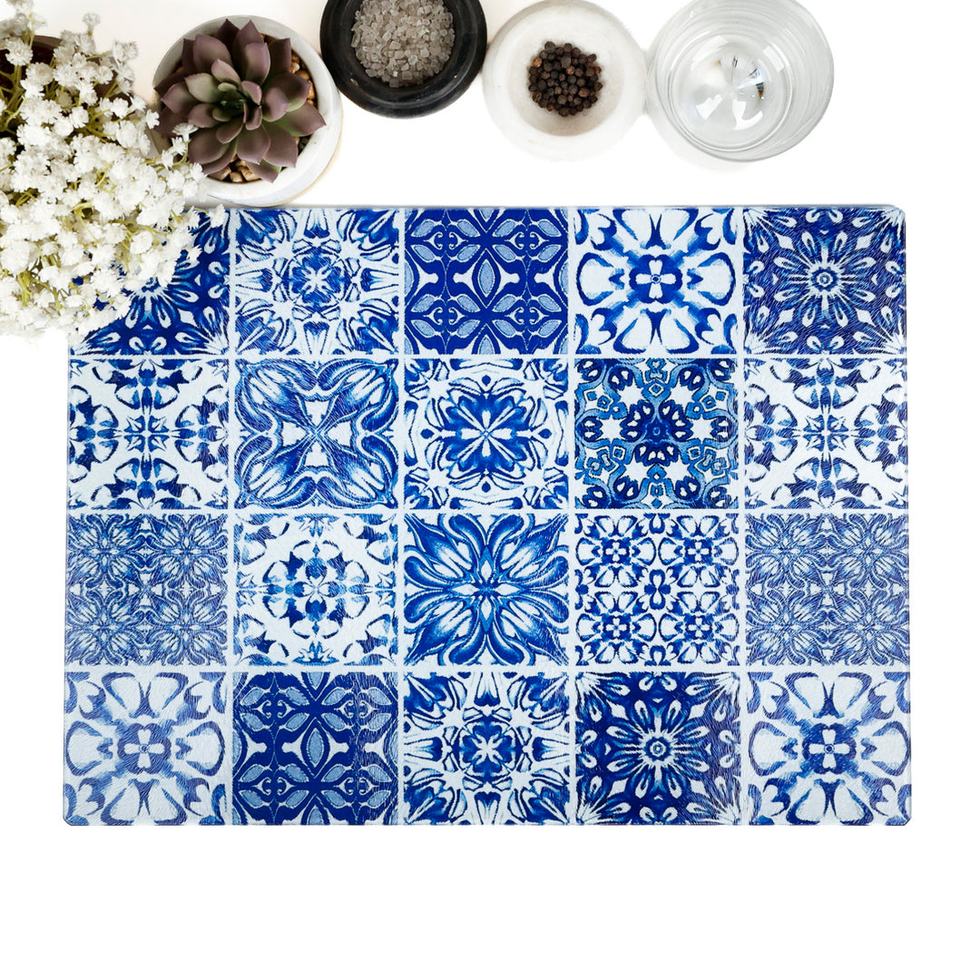 SALE SECOND - Arbeitsplatten-Schoner „Mixed Tiles“ Blau und Weiß (groß/glatt)