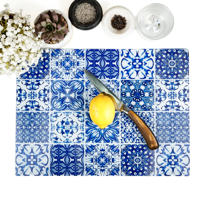 SALE SECOND - Arbeitsplatten-Schoner „Mixed Tiles“ Blau und Weiß (groß/glatt)