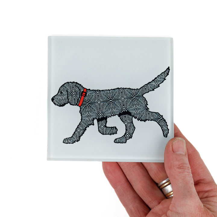 SALE - Single Labradoodle - Strolling Dog - White/Black Coaster