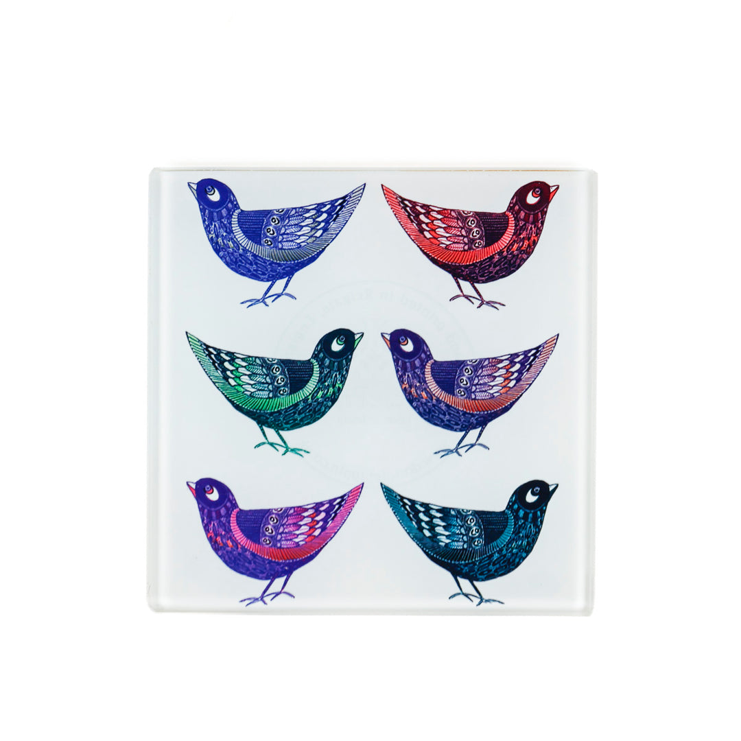 SALE - Set of 4x Partridge Design Square Glass Coasters