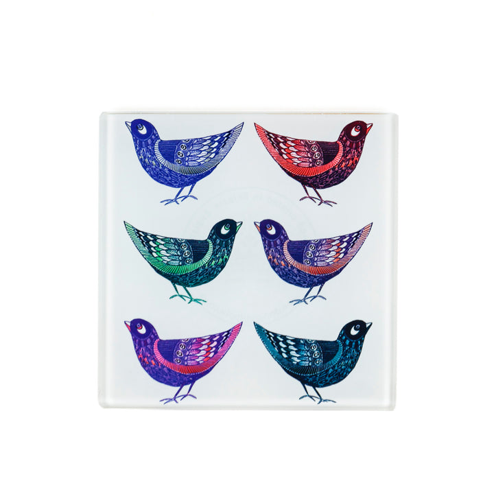 SALE - Set of 4x Partridge Design Square Glass Coasters