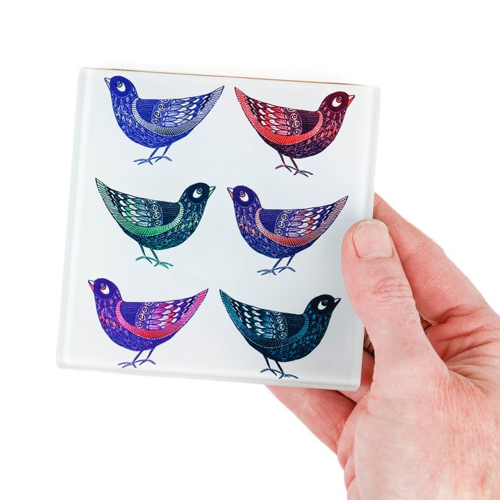 SALE - Set of 4x Partridge Design Square Glass Coasters