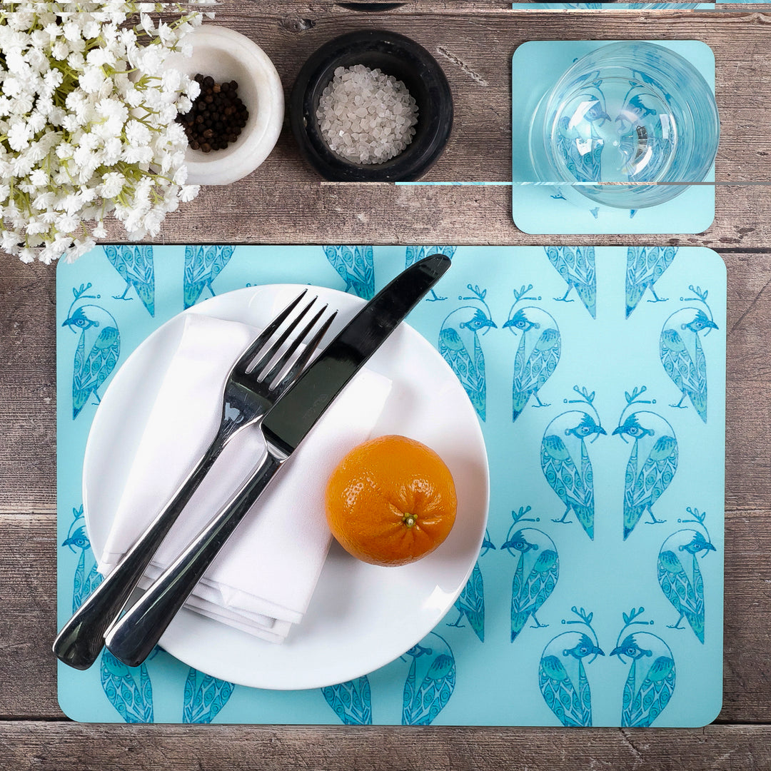 Lovebirds Placemat - Aqua &amp; Turquoise