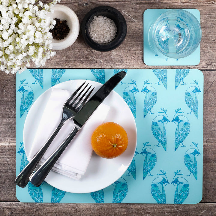 Lovebirds Placemat - Aqua &amp; Turquoise