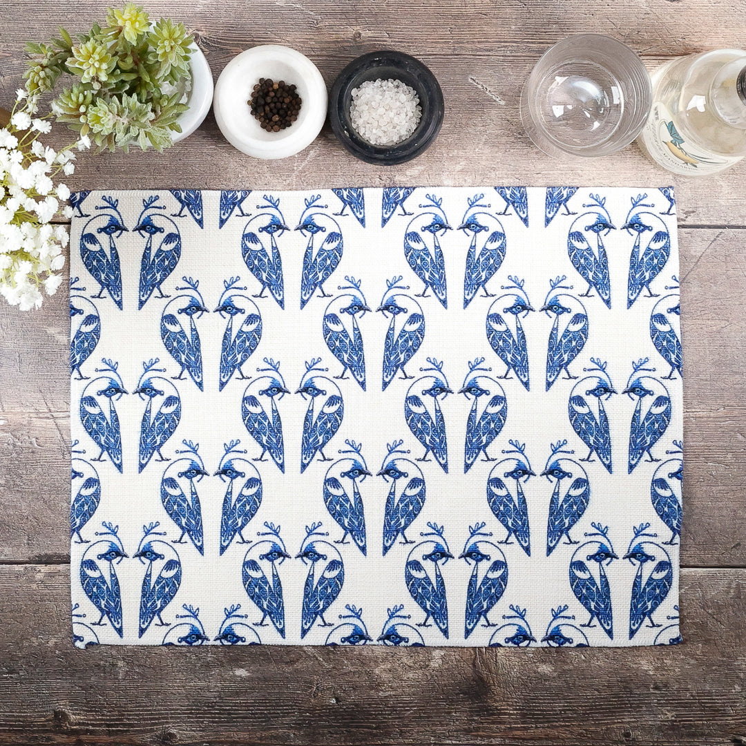Lovebirds Fabric Placemat - Blue on White