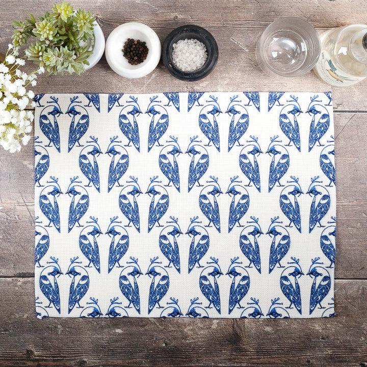 Lovebirds Fabric Placemat - Blue on White
