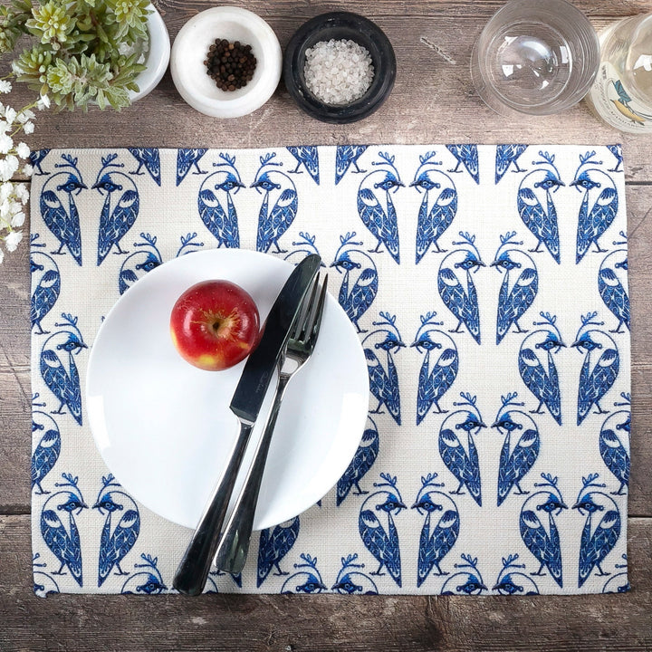 Lovebirds Fabric Placemat - Blue on White