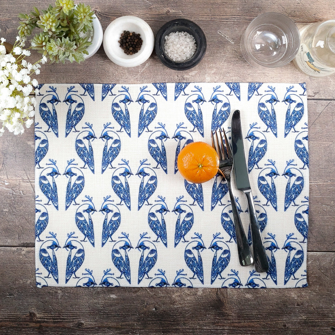 Lovebirds Fabric Placemat - Blue on White