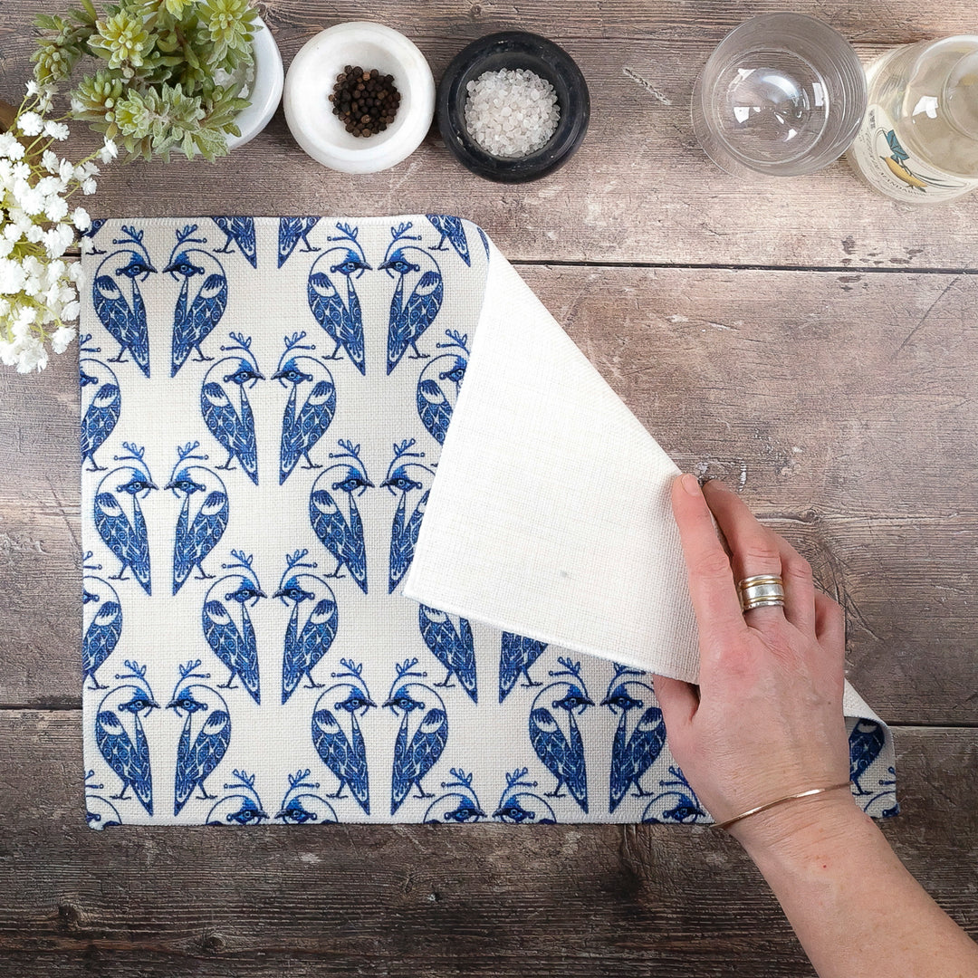 Lovebirds Fabric Placemat - Blue on White