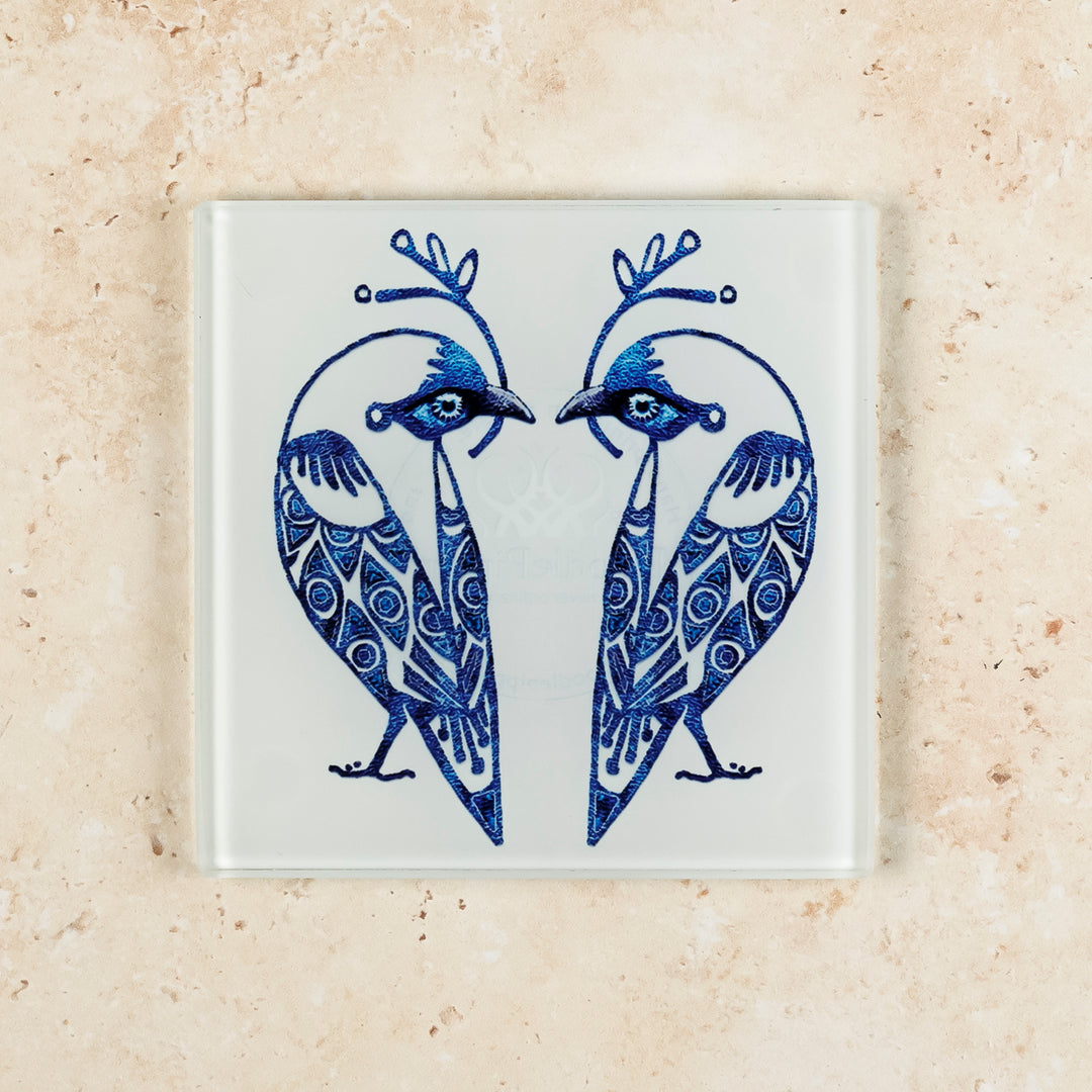 Sous-verre Inséparables bleu pâle