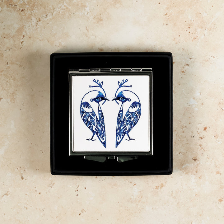 SALE - Square Lovebirds Folding Mirror - Blue Lovebirds on White