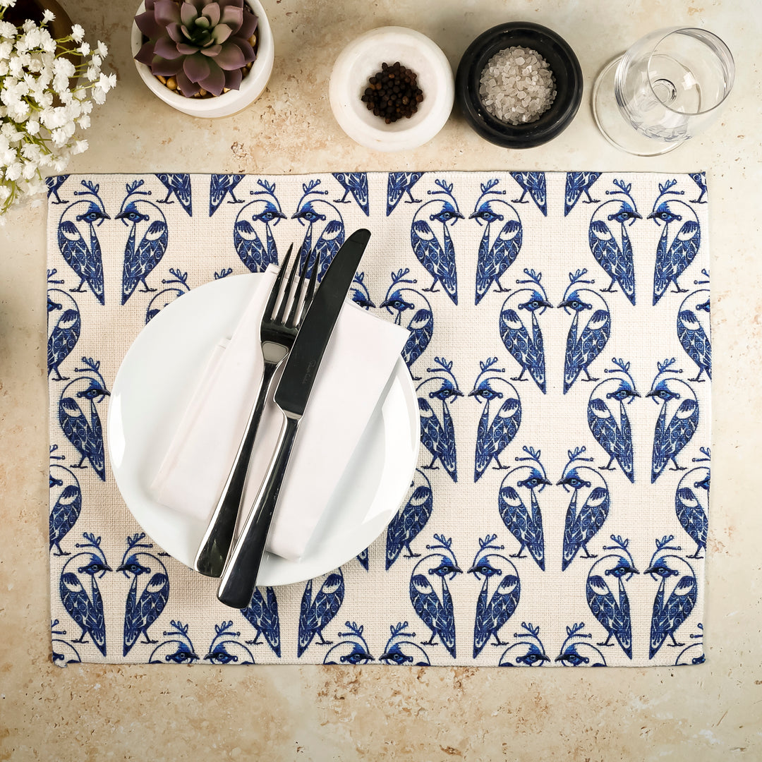 Lovebirds Fabric Placemat - Blue on White