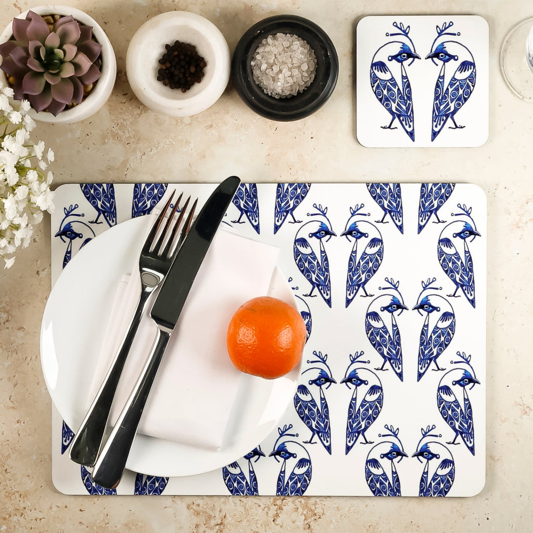 Lovebirds Placemat - Blue &amp; White