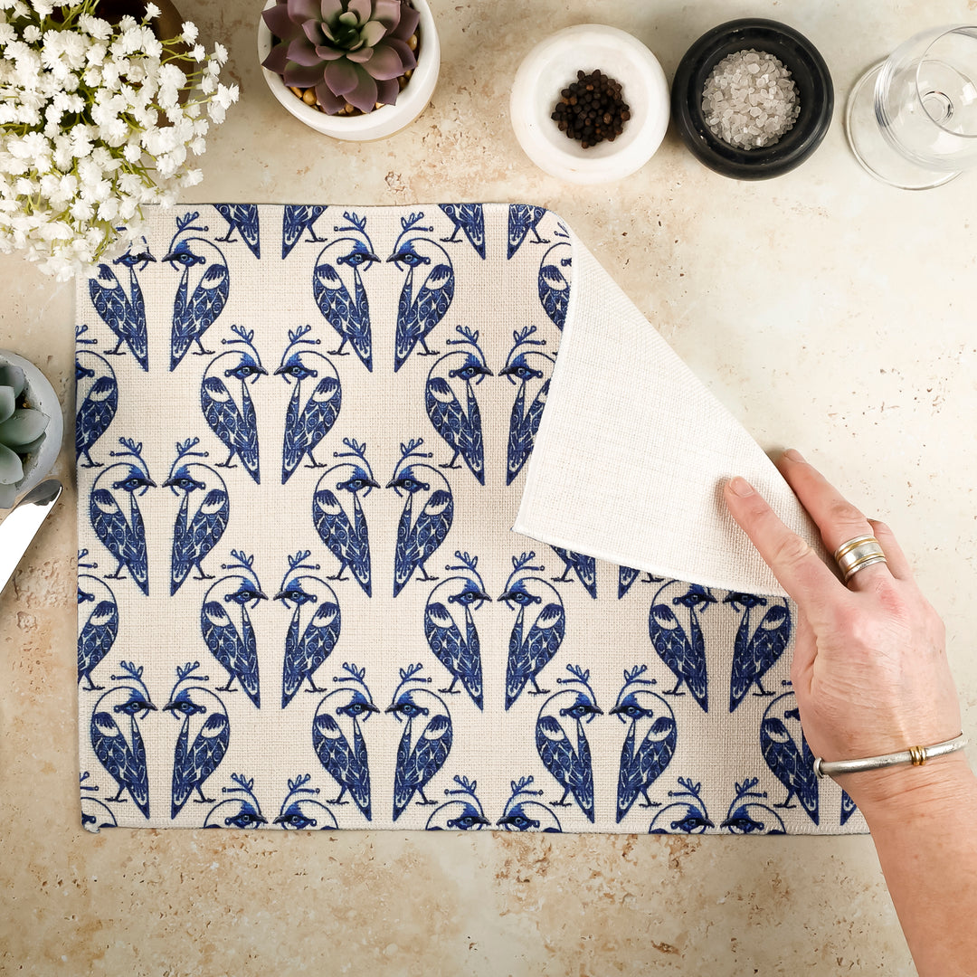 Lovebirds Fabric Placemat - Blue on White