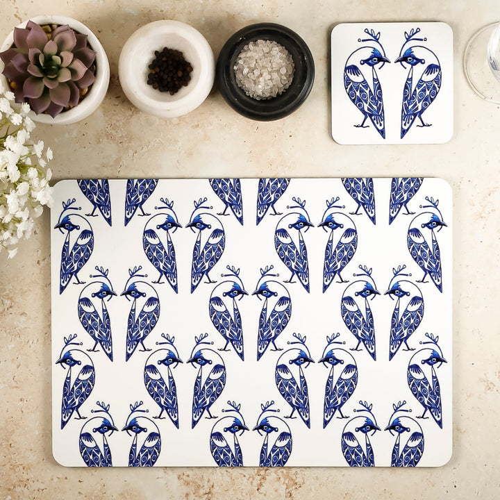 Lovebirds Placemat - Blue &amp; White
