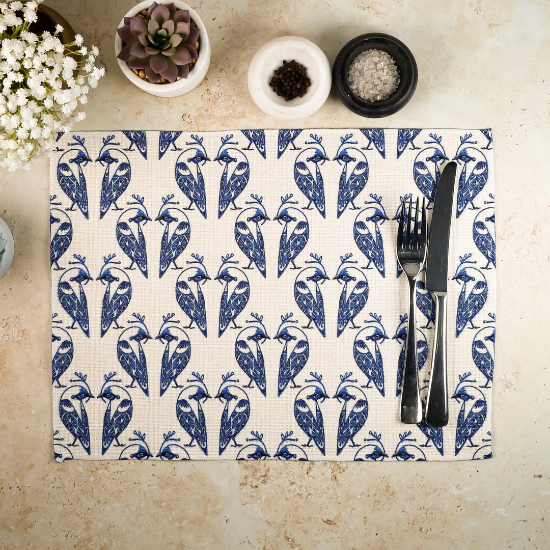 Lovebirds Fabric Placemat - Blue on White
