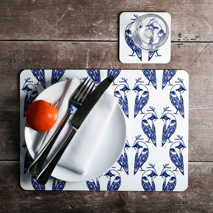 Lovebirds Placemat - Blue &amp; White