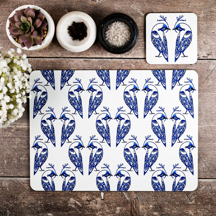 Lovebirds Placemat - Blue &amp; White