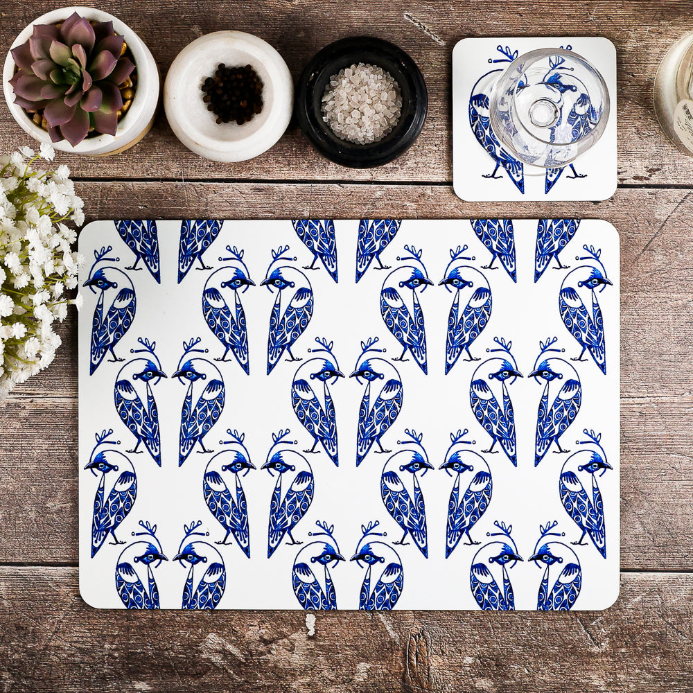 Lovebirds Placemat - Blue &amp; White