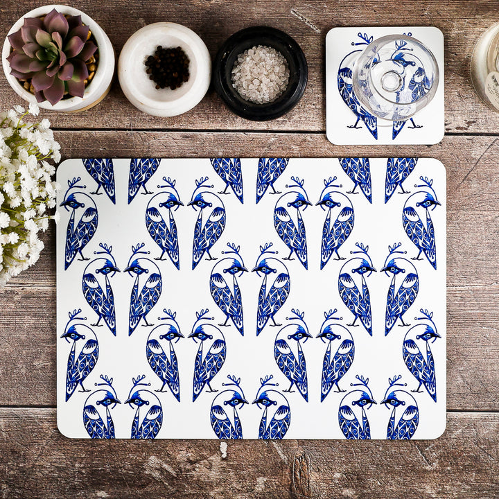 Lovebirds Placemat - Blue &amp; White