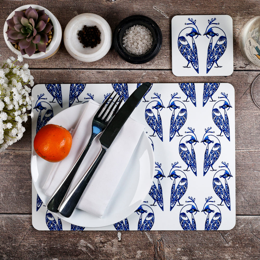 Lovebirds Placemat - Blue &amp; White