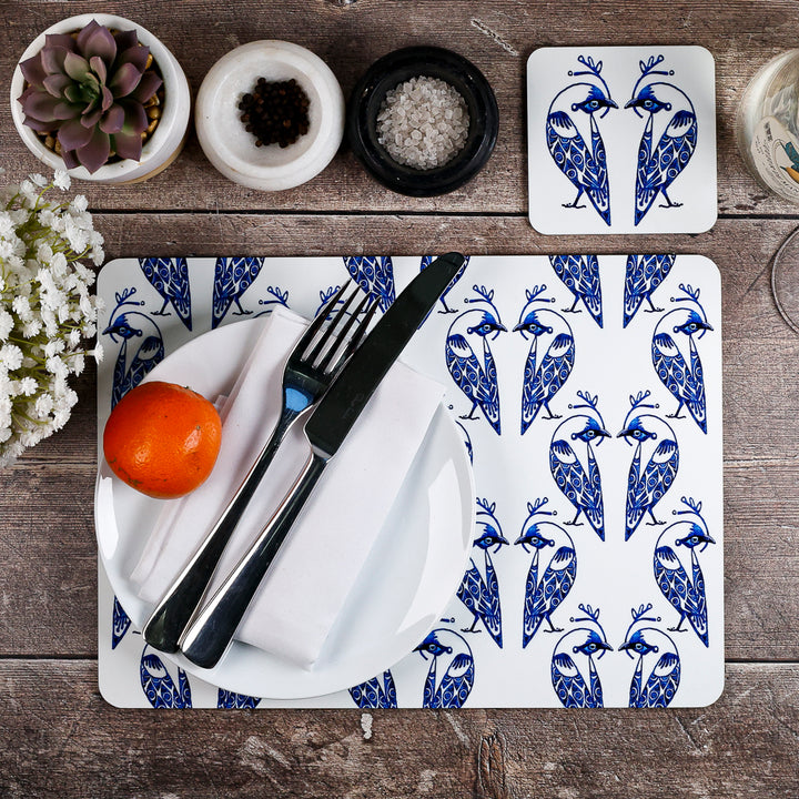 Lovebirds Placemat - Blue &amp; White