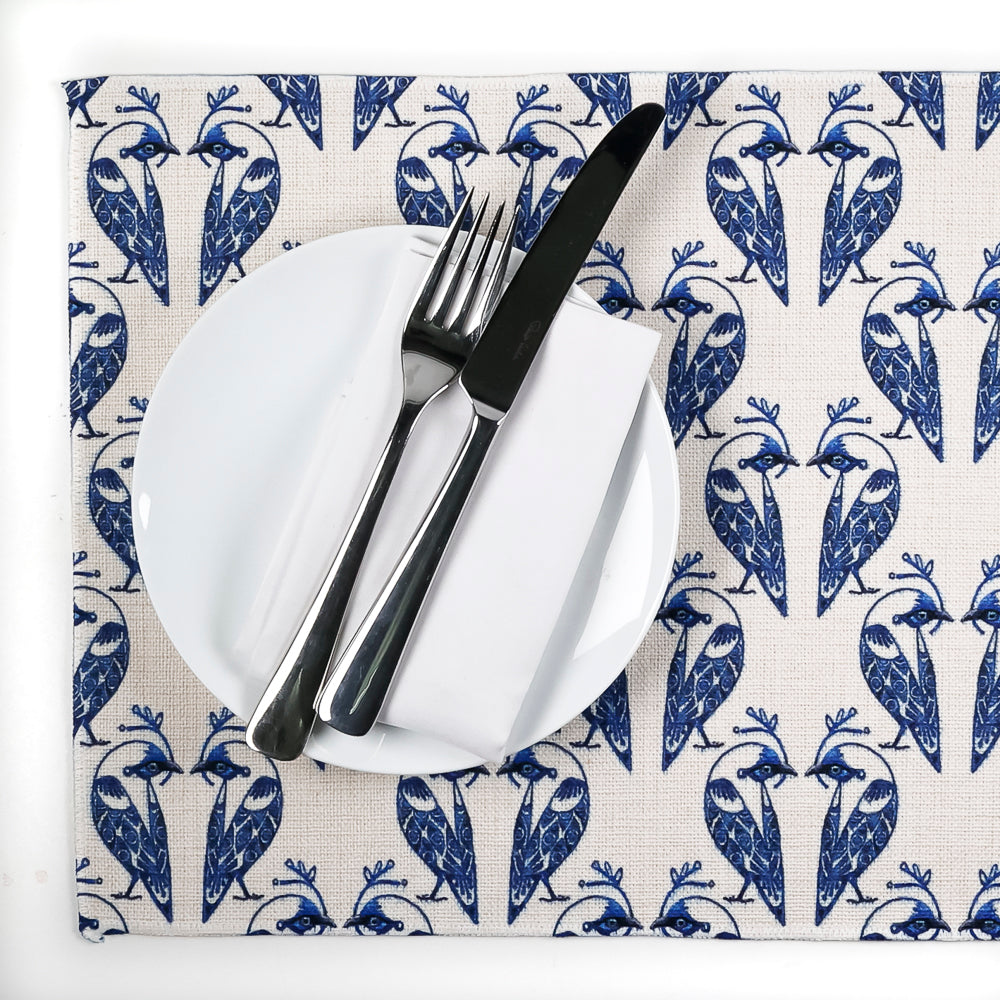 Lovebirds Fabric Placemat - Blue on White