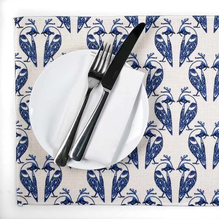 Lovebirds Fabric Placemat - Blue on White