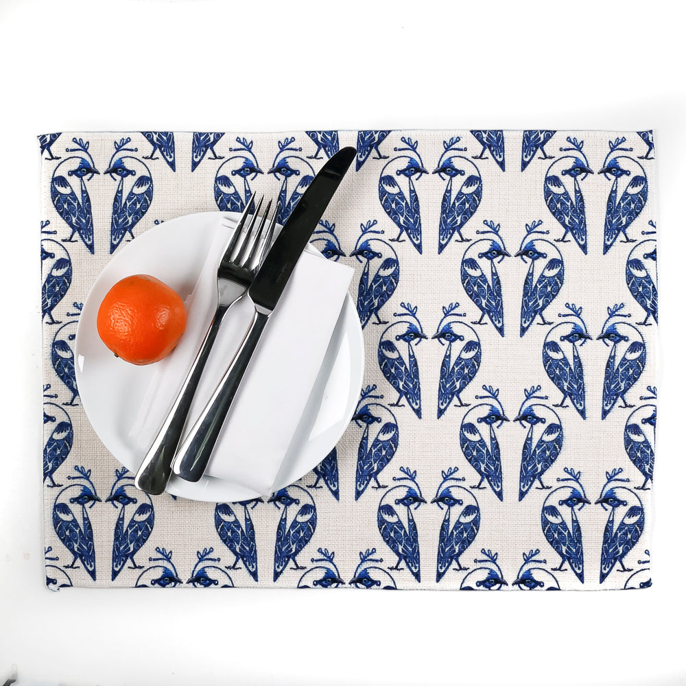 Lovebirds Fabric Placemat - Blue on White