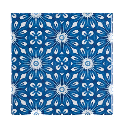 Blue and white floral patterned eeramic tile
