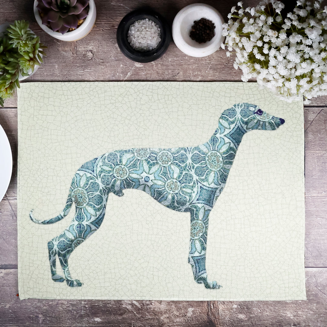 Greyhound Lurcher Placemat - Fabric - Pomegranate Blue Green