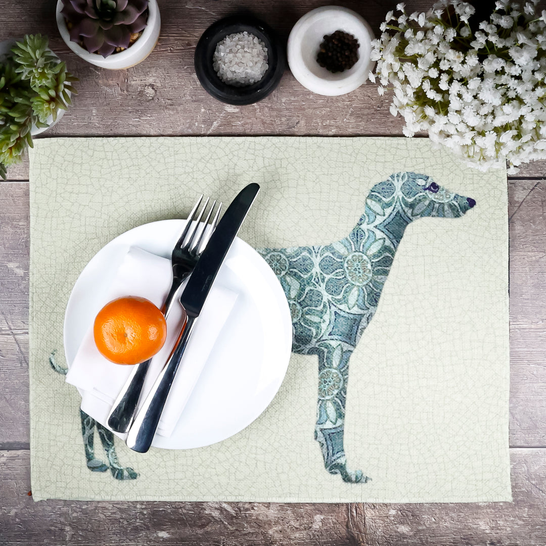 Greyhound Lurcher Placemat - Fabric - Pomegranate Blue Green